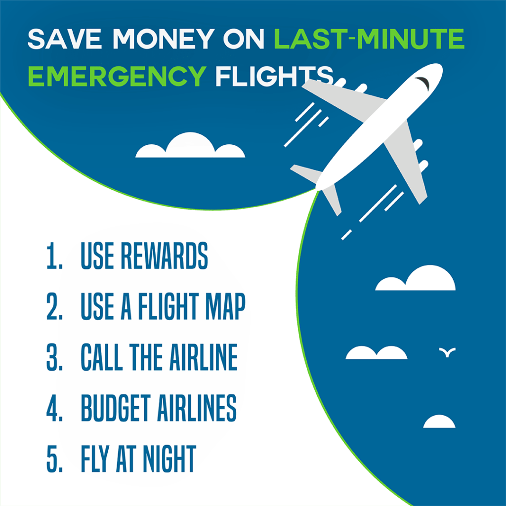 Infographic on how to save money on last-minute emergency flights