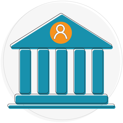 Column building with a person icon on the top