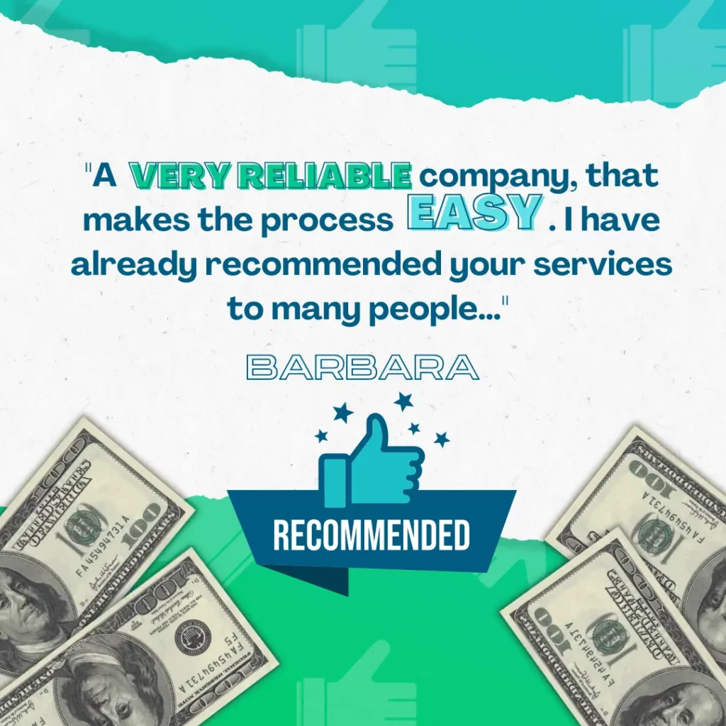 Customer review from Barbara – text says "A very reliable company, that makes the process easy. I have already recommended your services to many people…"