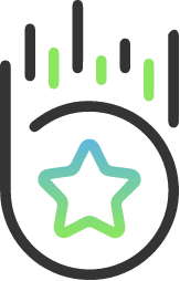 A blue and green star icon in a circle that looks like it is falling