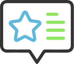 A star and some green lines representing text laid out on a speech bubble