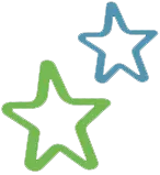 Blue and Green starts drawn together graphic